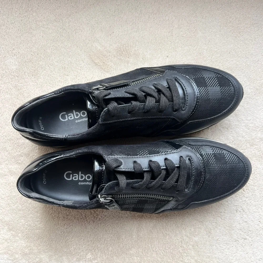 Gabor Comfort OptiFit Women 6.5 H US 9 Black‎ Leather Fashion Sneakers Side Zip